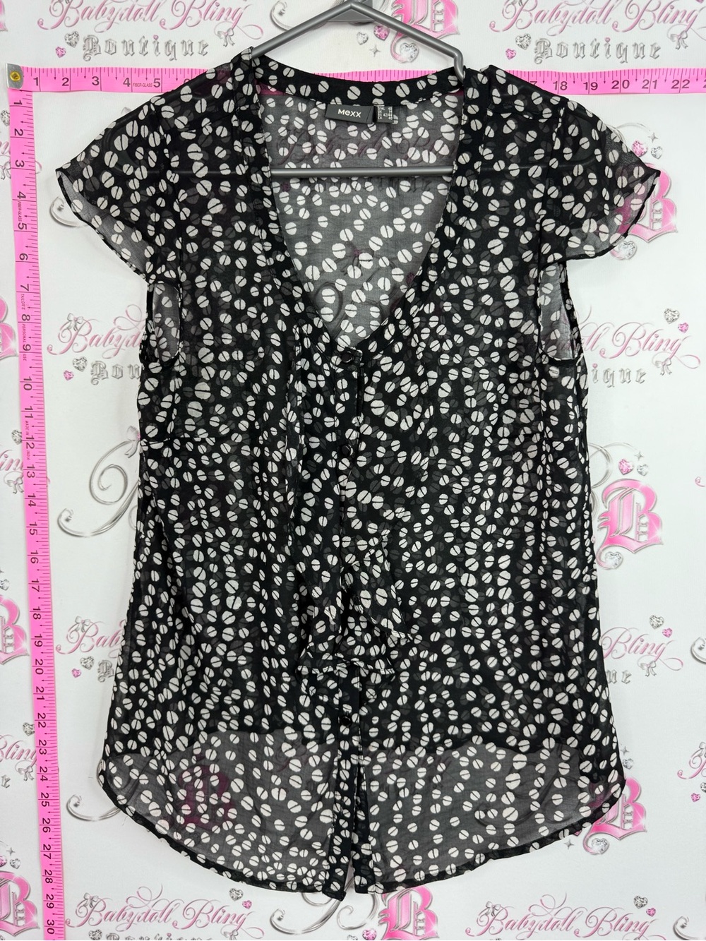 Mexx shirt blouse tank top Black white Leaf-Print V-Neck Blouse